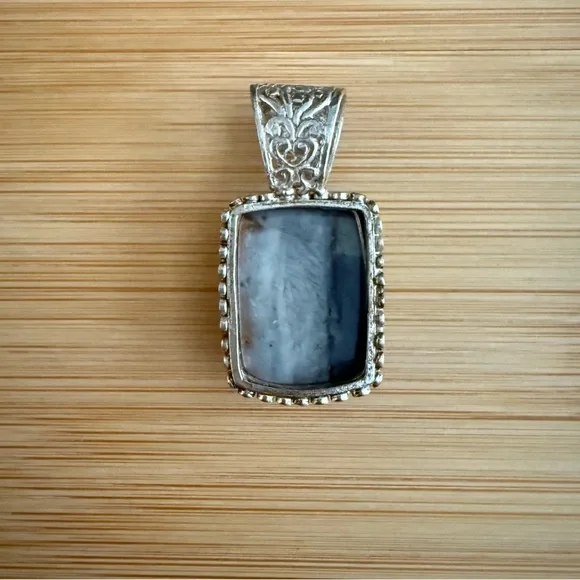 Sterling Silver Blue Agate Natural Stone Necklace Pendant - Picture 7 of 12